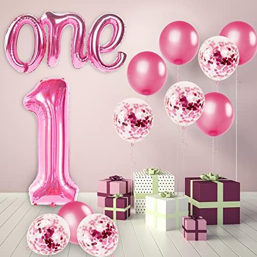 ECam Pink 40 Inch Number 1 Balloon Set for First Birthday