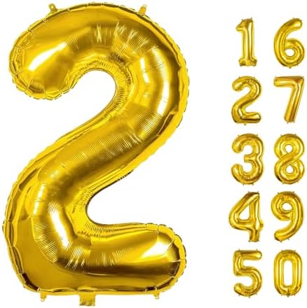 40 Inch Number 2 Foil Balloon with Ribbon and Straw