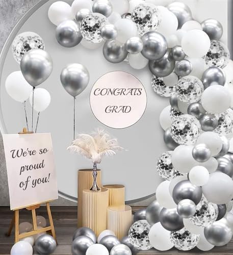 White and Silver Balloons Garland Arch Kit for Parties