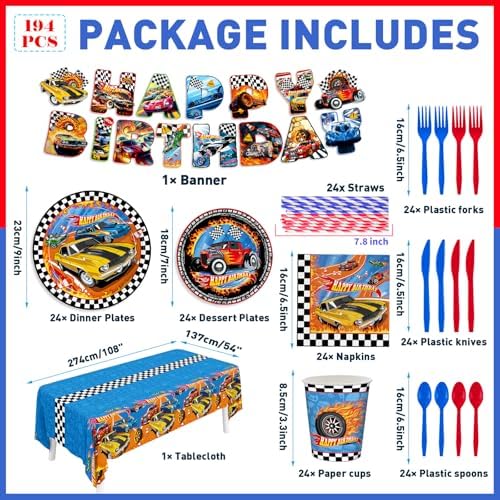 194pcs Race Car Party Decor Set for Kids