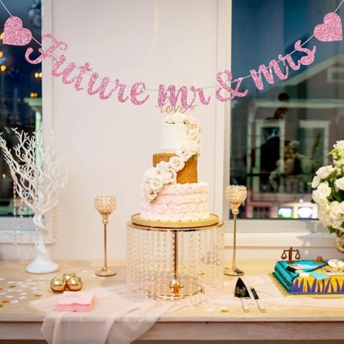 Glitter Pink Future Mr Mrs Banner with Heart