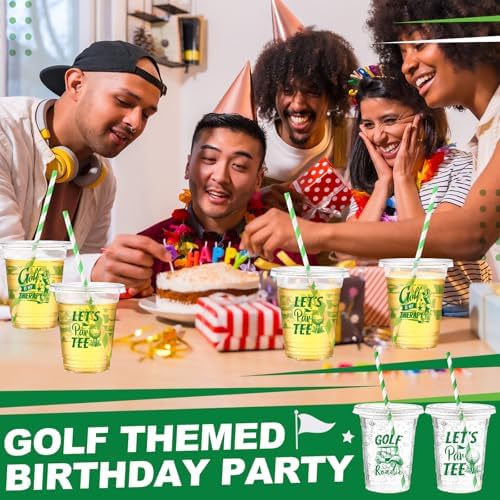 100 Piece Golf Ball Party Cups with Lids and Straws