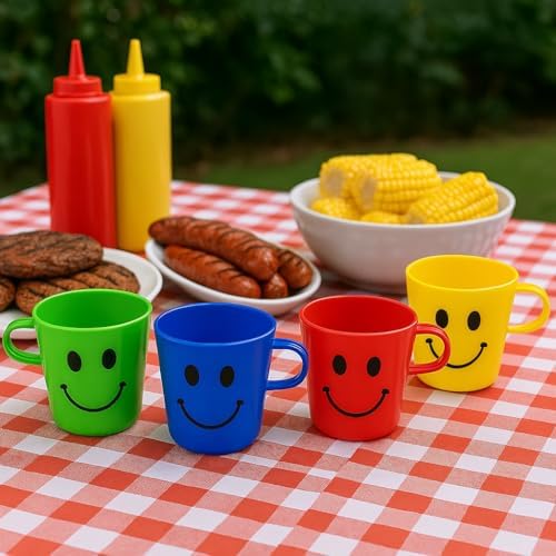 4 Pack Plastic Smiley Face Mug Cups BPA Free