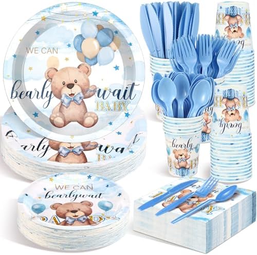 Dandat 350 Pcs Bear Themed Baby Shower Plates Set