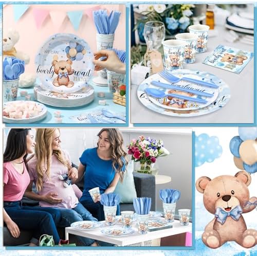 Dandat 350 Pcs Bear Themed Baby Shower Plates Set