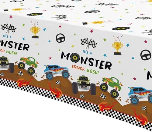 Monster Truck Birthday Tablecloth - 3 Pack 54x108 Inches