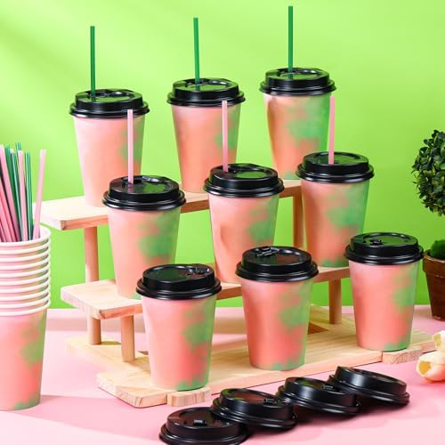 50 pcs Pink Green Halloween Witch Party Cups with Lid