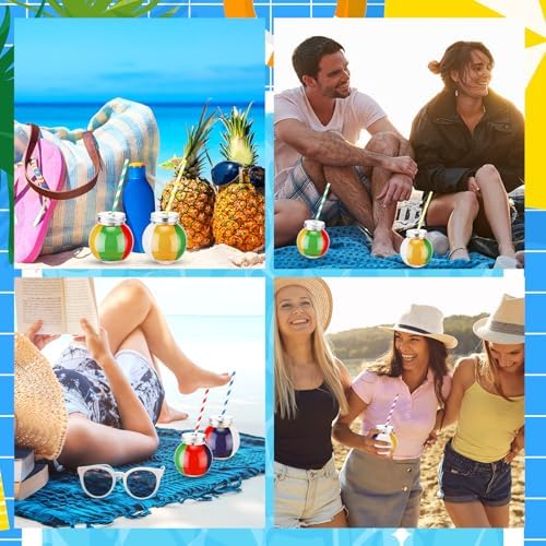 Baderke 12 Pack Beach Ball Cups with Straws and Lids