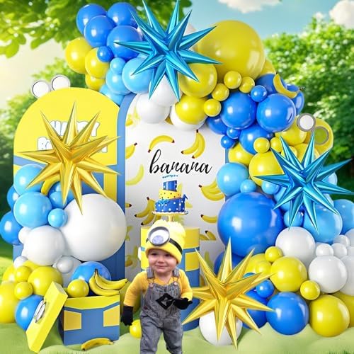 115PCS Light Blue White Yellow Latex Balloons with Aluminum Foil and Glue Dots