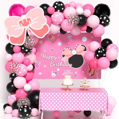 Pink Mouse Balloon Arch Kit with Backdrop and Tablecloth