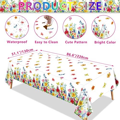 4 Pack Summer Floral Plastic Tablecloth for Parties and Picnics