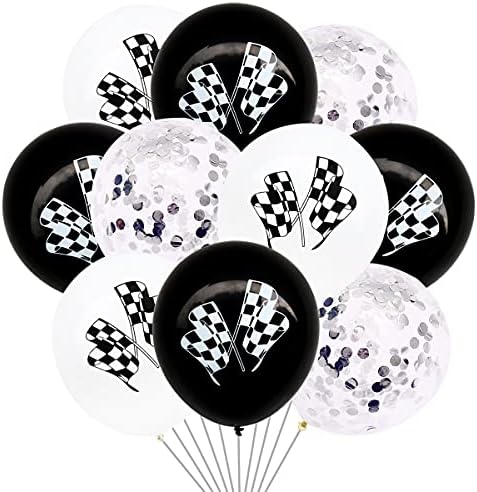 30 Piece Checkered Race Car Latex Balloons for Kids Birthday Party