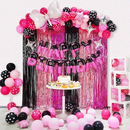 YIIHMEI Birthday Decorations with Black Pink Letters Banner Balloons Kit for Girls Baby Shower - 104Pcs