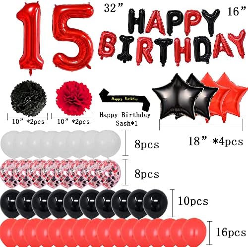 15th Birthday Foil Balloons Banner Decor Set