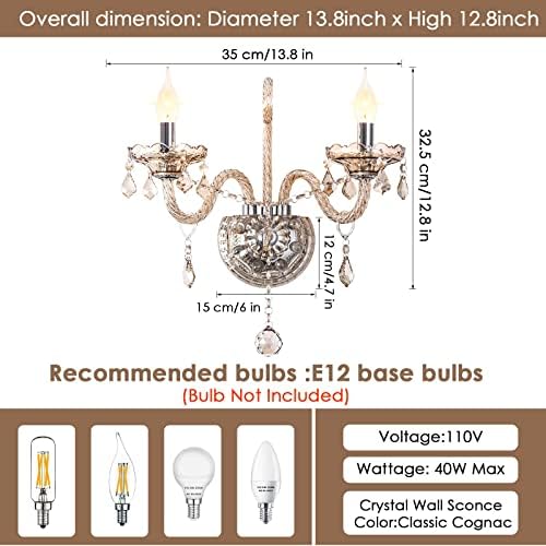 CRYSTOP Classic Crystal Wall Sconce with 2 Lights