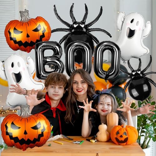 RAYFAAN Halloween Balloons 9PCS Set - Boo Ghost Spider Foil Balloons