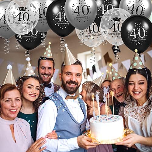 40th Birthday Balloons 15pcs Black Silver Party Decorations
