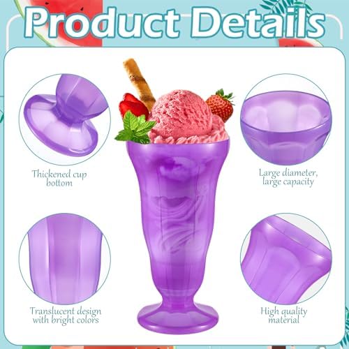 24 Pack Neon Color Plastic Sundae Cups for Kids and Parties