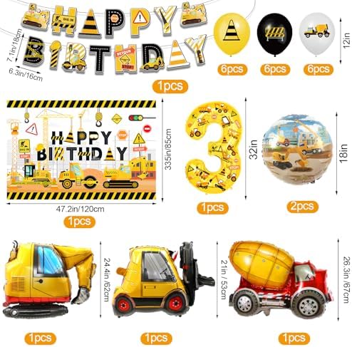 Construction Birthday Decorations 143 PCS Party Supplies