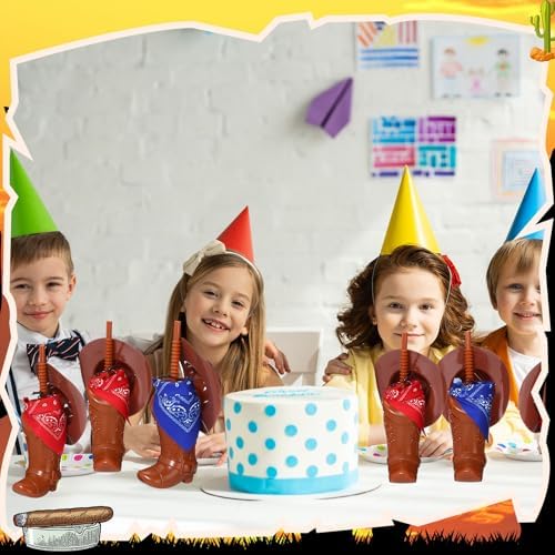 Xtinmee 72 Pcs Cowboy Boot Cups with Mini Hats and Paisley Bandanas Set for 12 or 24 Guests