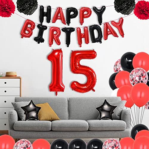 15th Birthday Foil Balloons Banner Decor Set