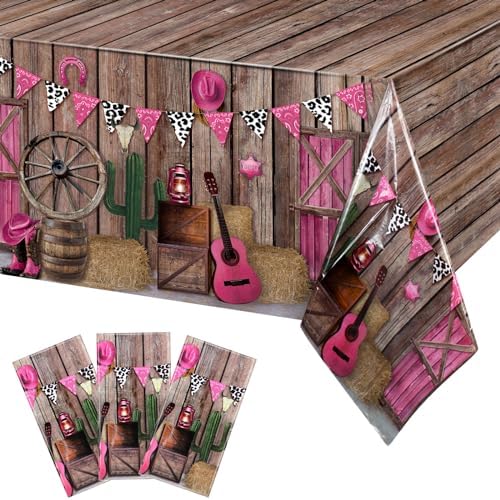 Tiamon 3 Piece Western Cowgirl Tablecloth Pink Plastic