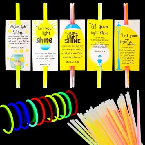 LiYiQ 50 Christian Cards with 100 Glow Sticks Party Favors