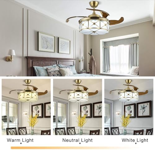 36 Inch Vintage Retractable Ceiling Fan Light with 3 Color Modes and Remote Control
