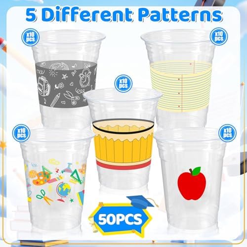 Back to School Party Cups 50Pcs 12oz Set