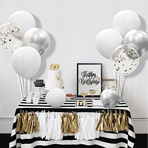 62pcs Silver White Confetti Balloons Party Kit