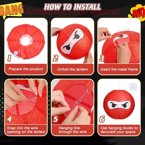 12 Pcs Ninja Themed Paper Lanterns 12 Inch Birthday Decorations