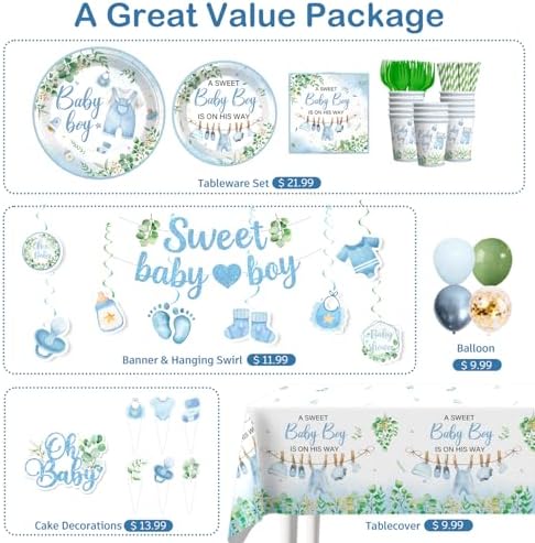 201PCS Baby Boy Shower Decorations Tableware Set