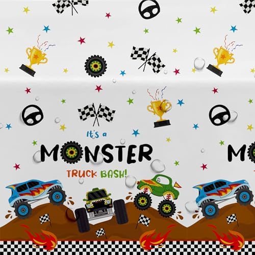 Monster Truck Birthday Tablecloth - 3 Pack 54x108 Inches
