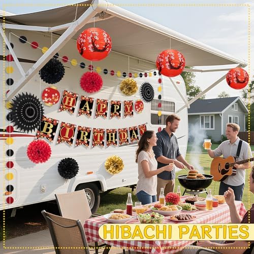 14Pcs Hibachi Party Decor Kit with Japanese Lanterns and Pom Poms