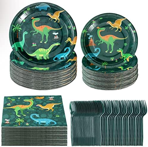 Yingzhao 240 Pcs Dinosaur Themed Disposable Plates Set for 40 Guests