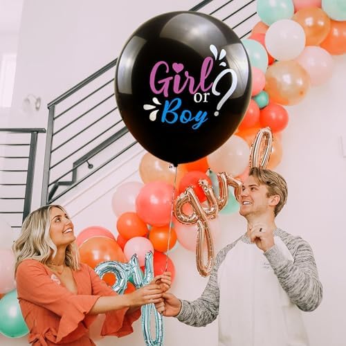 Ysqool Jumbo Gender Reveal Balloon 36 Inch Black with Pink and Blue Confetti