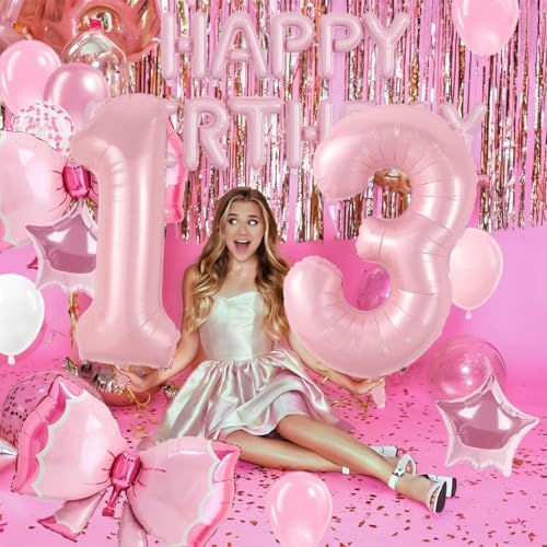 Pink Bow Birthday Balloons with Confetti