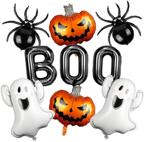 RAYFAAN Halloween Balloons 9PCS Set - Boo Ghost Spider Foil Balloons