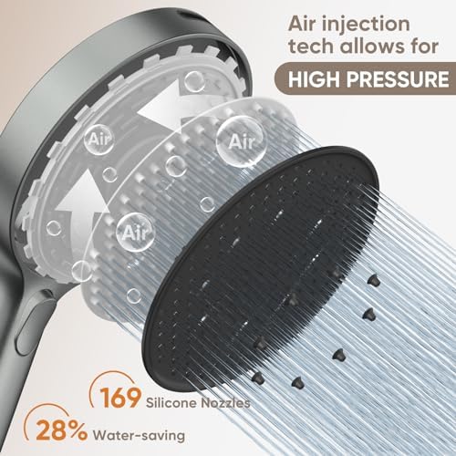 LEIVI High Pressure Handheld Showerhead with 4 Modes and 70 Inch Hose Grey