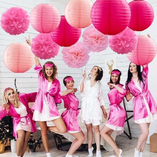 15 Pcs Pink Paper Lanterns Set for Parties