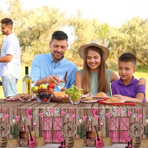 Tiamon 3 Piece Western Cowgirl Tablecloth Pink Plastic