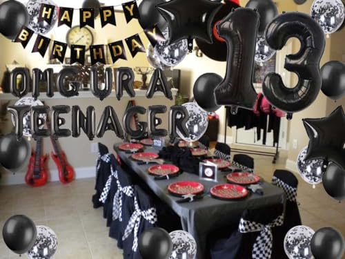 OMG UR A Teenager 13th Birthday Balloons Decorations Black for Boys