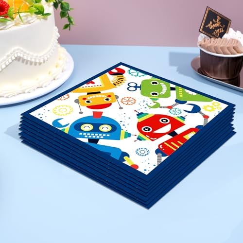 Robot Birthday Party Plates Napkins Set 24 Guests 64 Pcs