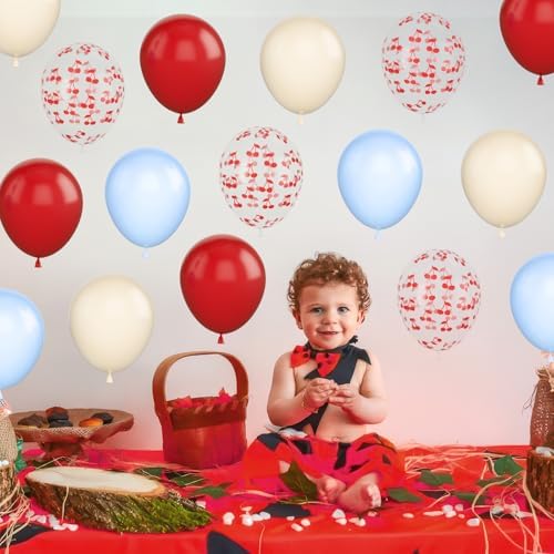 Cherry Print Balloons Blue and Red 30Pcs Party Decorations
