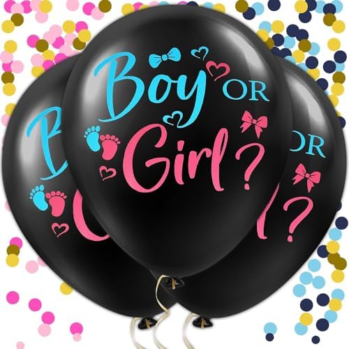 3Pcs Jumbo Gender Reveal Balloons 36 Inch Blue Pink Confetti Baby Shower Decor