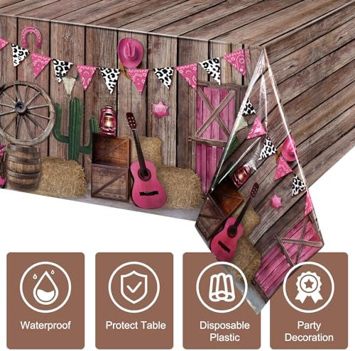 Tiamon 3 Piece Western Cowgirl Tablecloth Pink Plastic