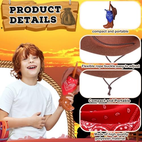 Xtinmee 72 Pcs Cowboy Boot Cups with Mini Hats and Paisley Bandanas Set for 12 or 24 Guests