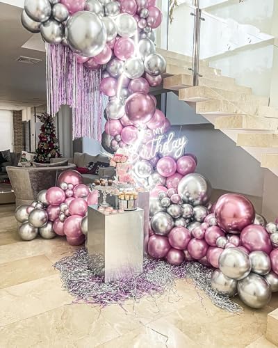 Hot Pink Silver Balloons Decorative Kit for Party Arch