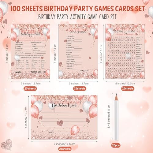 Fumete 100 Piece Birthday Game Set with Pencils and Cards