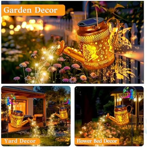 Solar Lanterns Outdoor Waterproof Metal Watering Can Garden Decor
